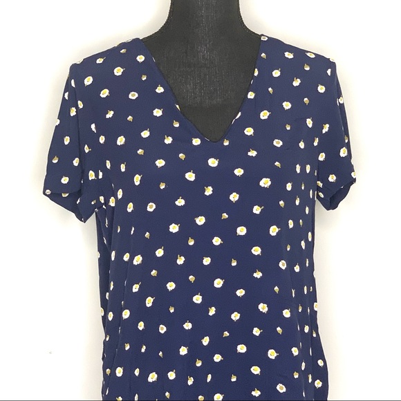 Madewell Navy Blue Button Easy Dress in Daisy Dot - Picture 4 of 14